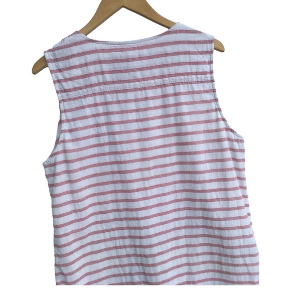 Beach Lunch Lounge Dress Womens L Linen Sleeveless Striped V Neck Beachy Pink - Picture 5 of 12
